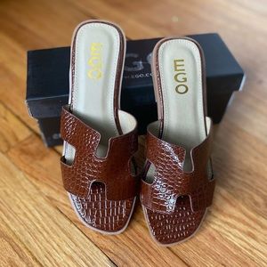 EGO Brown Faux Crocodile Skin Sandal